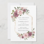 Kaneel Roze Blush Bloemige Groene Boho Bruiloft Save The Date (Voorkant)