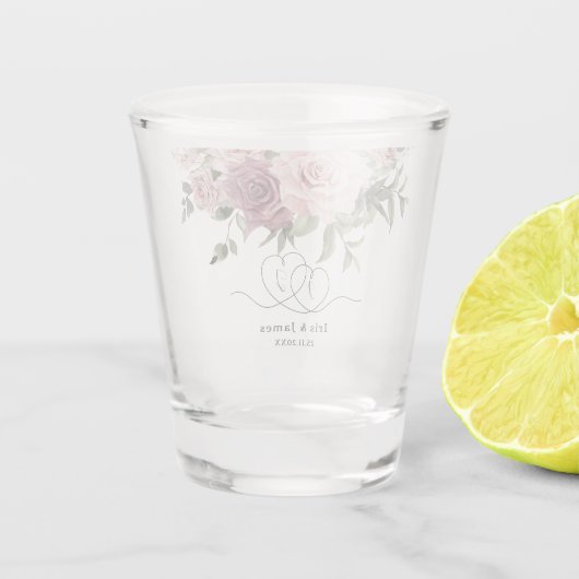 Kaneel Roze Blush Bloemige Trouwgunst Shot Glas (Achterkant)