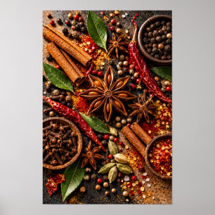 Kaneel Steranijs en Chili Specerijen Keuken Muur A Poster