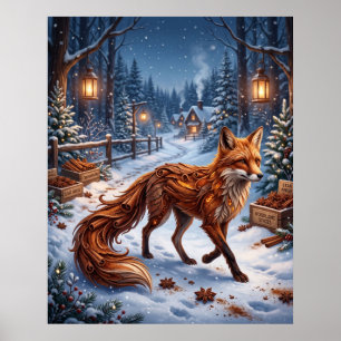 Kaneel Vos Winter Woud Poster