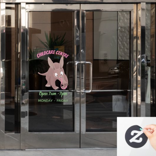 Kaneelaarvark cartoon raamsticker (Kantoordeur)