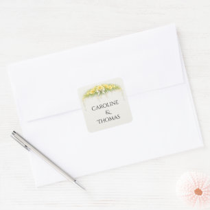 Kaneelgeel Romantische Freesia Bloemige Trouwdag Vierkante Sticker