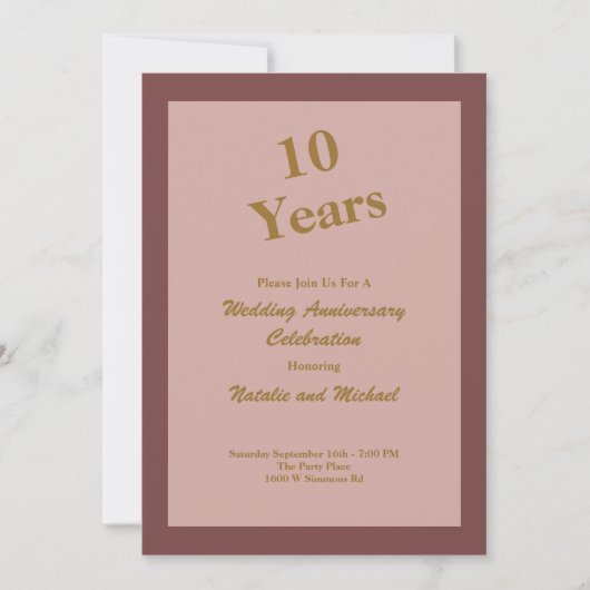 Kaneelroos 10e trouwjubileum uitnodiging (Voorkant)
