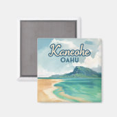 Kaneohe Sandbar Oahu Hawaii Retro Magneet (Voorkant / Achterkant)