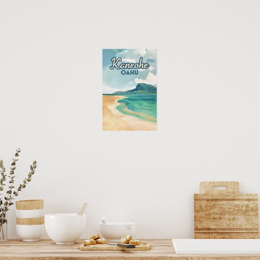 Kaneohe Sandbar Oahu Hawaii Retro Poster (Keuken)