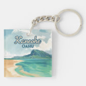 Kaneohe Sandbar Oahu Hawaii Retro Sleutelhanger (Achterkant)