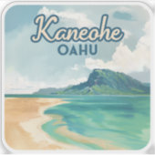 Kaneohe Sandbar Oahu Hawaii Retro Sticker (Voorkant)