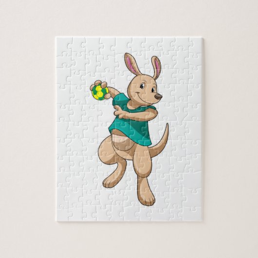 Kangaroo als handbalspeler met handbal legpuzzel (Verticaal)