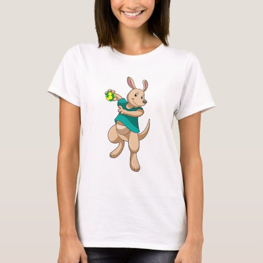 Kangaroo als handbalspeler met handbal t-shirt (Voorkant)
