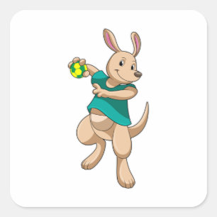 Kangaroo als handbalspeler met handbal vierkante sticker