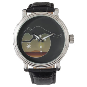 Kangaroo Aussie Icon  Lederriem Horloge