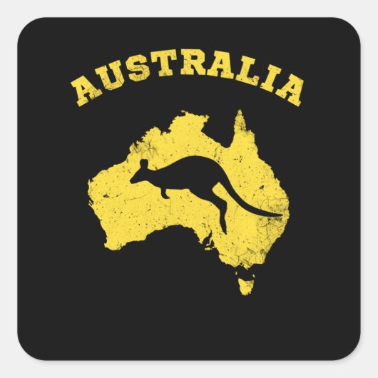 Kangaroo Australia Patriotic  Map Vierkante Sticker (Voorkant)