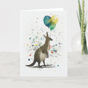 Kangaroo avec Balloons Carte de voeux pliée