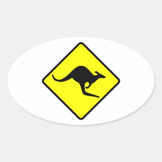 Kangaroo Crossing Road Sign Ovale Sticker (Voorkant)