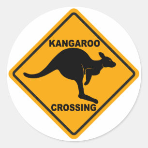 Kangaroo Crossing Sign. Ronde Sticker