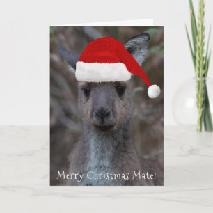 Kangaroo Face Santa Hat Merry Kerstmis Kaart