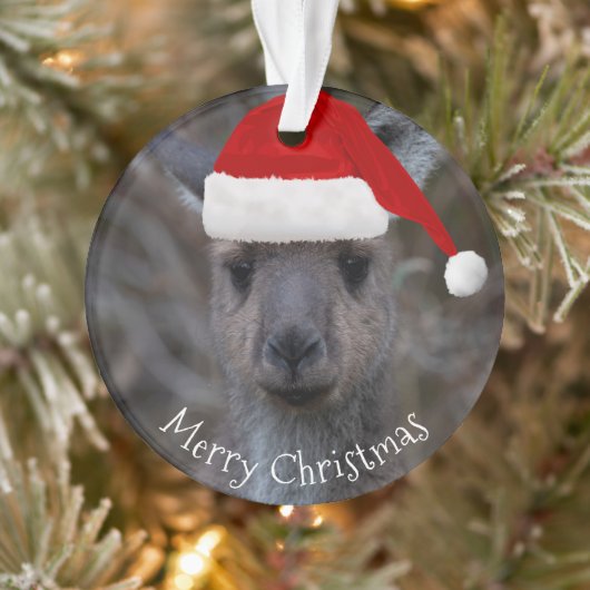 Kangaroo Face Santa Hat Merry Kerstmis Ornament (Boom)