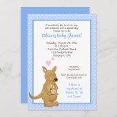 Kangaroo garçon Baby shower Invitation Bleu (Devant / Derrière)