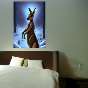 Kangaroo in de sneeuw   AI Art Poster