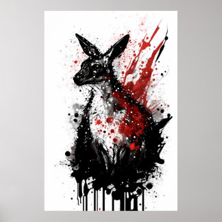 Kangaroo Ink Painting Poster