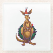 Kangaroo Kerstmis op gekleurd groen terug Glazen Onderzetter (Voorkant)