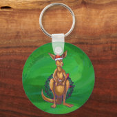 Kangaroo Kerstmis op gekleurd groen terug Sleutelhanger (Voorkant)