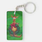 Kangaroo Kerstmis op gekleurd groen terug Sleutelhanger (achterkant)