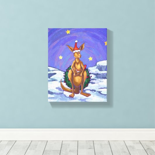 Kangaroo kerstSterrennacht Canvas Afdruk (Insitu (Houten vloer))