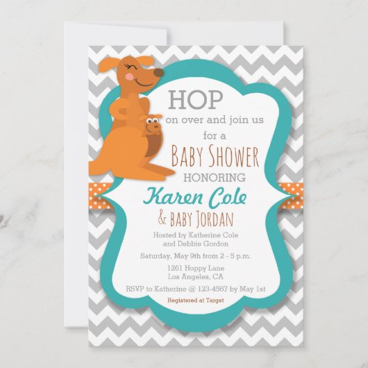 Kangaroo maman et bébé - Invitation Baby shower (Devant)