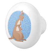 Kangaroo mammie en Baby Joey over Blauw Patroon Keramische Knop (Rechts)