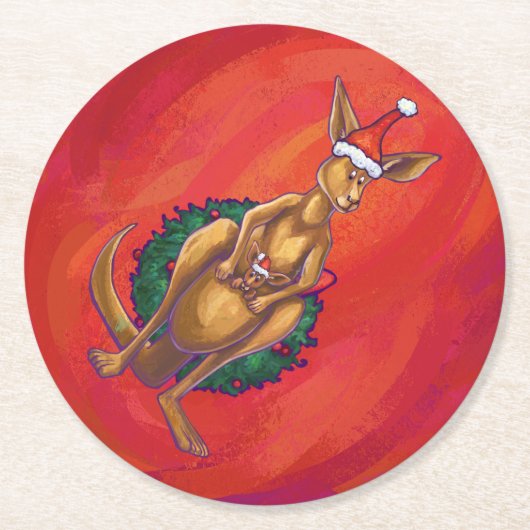 Kangaroo-mas op rood ronde kartonnen onderzetter (Voorkant)