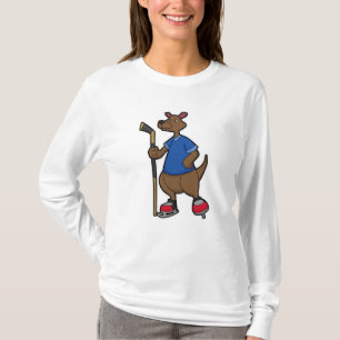 Kangaroo op Ice hockey met Ice hockey stick T-shirt