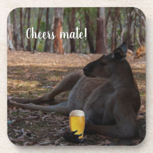 Kangaroo Relaxing with Beer Australia Funny Bier Onderzetter