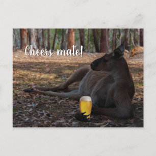 Kangaroo Relaxing with Beer Australia Funny Briefkaart