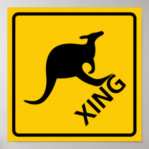 Kangaroo-verkeerswegteken Poster