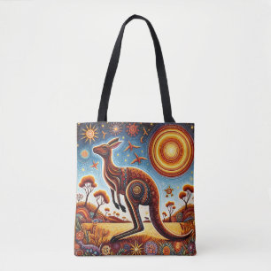 Kangoeroe Aussie Aboriginal Art stijl Wildlife Draagtas