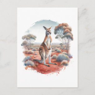 Kangoeroe Australische Outback Aquarel Ansichtkaar Briefkaart