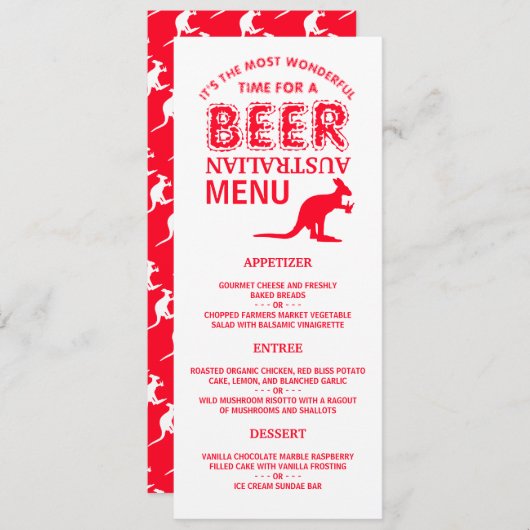 Kangoeroe bier, Australisch kerstmenu Kaart (Voorkant / Achterkant)