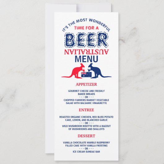 Kangoeroe bier, Australische vlag, kerstmenu Kaart (Voorkant)