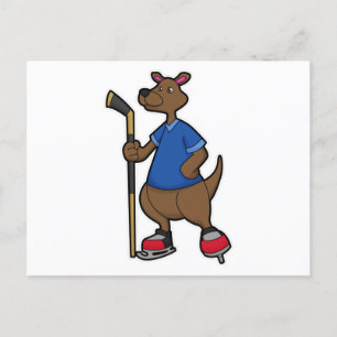 Kangoeroe bij ijshockey met ijshockeystick briefkaart