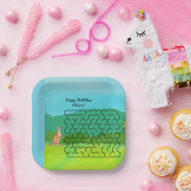 Kangoeroe en bladeren Maze Verjaardagspapier Borde