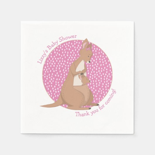 Kangoeroe Joey Meisje Roze en Bruin Baby shower Servet (Voorkant)