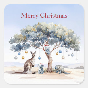 Kangoeroe Koala's Vogelbekdier Kerst Boomstickers Vierkante Sticker