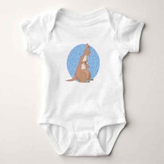 Kangoeroe mama en Joey op Blue Pattern Romper (Voorkant)