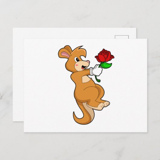 Kangoeroe met Bloem Briefkaart (Voorkant / Achterkant)