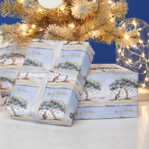 Kangoeroe onder gombomen met Kerstballen Cadeaupapier