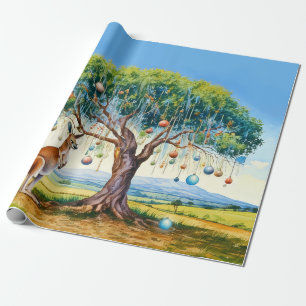 Kangoeroe onder gombomen met Kerstballen Cadeaupapier