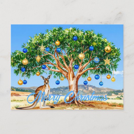 Kangoeroe onder gumtree met kerstballen briefkaart (Voorkant)