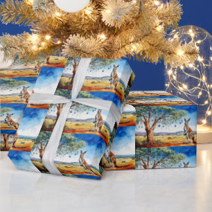 Kangoeroe onder gumtree met kerstballen cadeaupapier