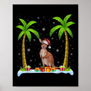 Kangoeroe Santa Hat Palm Tree Beach Xmas Pajama Poster